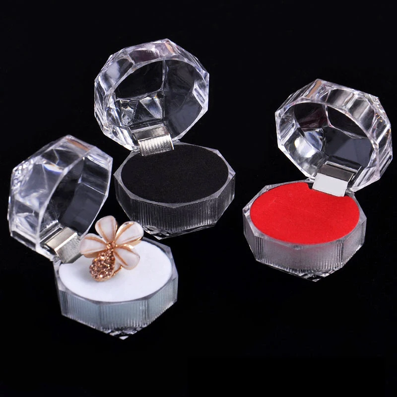 New Acrylic Transparent Square Ring Boxes Wedding Party Birthday Jewelry Storage Box Ring Earring Holder Jewelry Packaging Cases