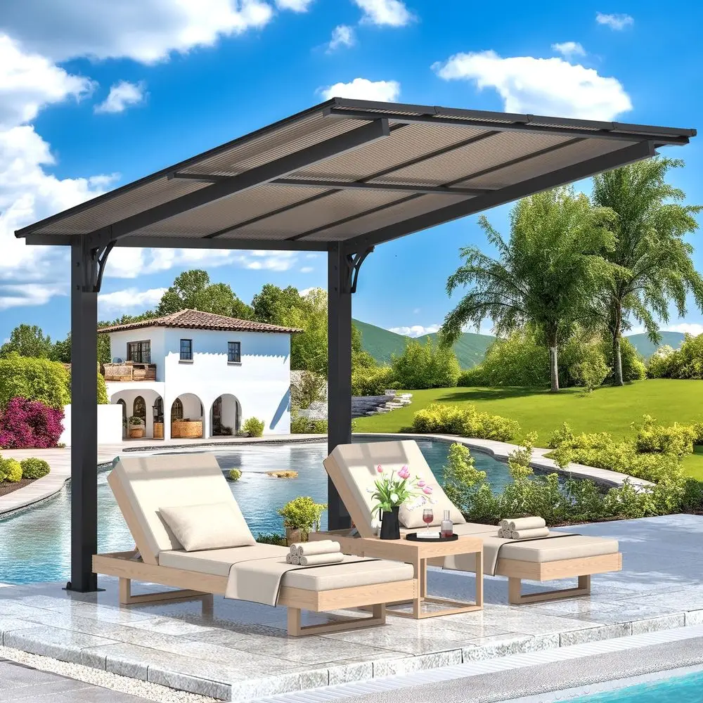 

8 x 8 Gazebo for Patio, Small Free Standing Lean to Gazebo Pergola with Patio Roof 64 Sq.Ft Shaded on Clearance, Hard Top Wall