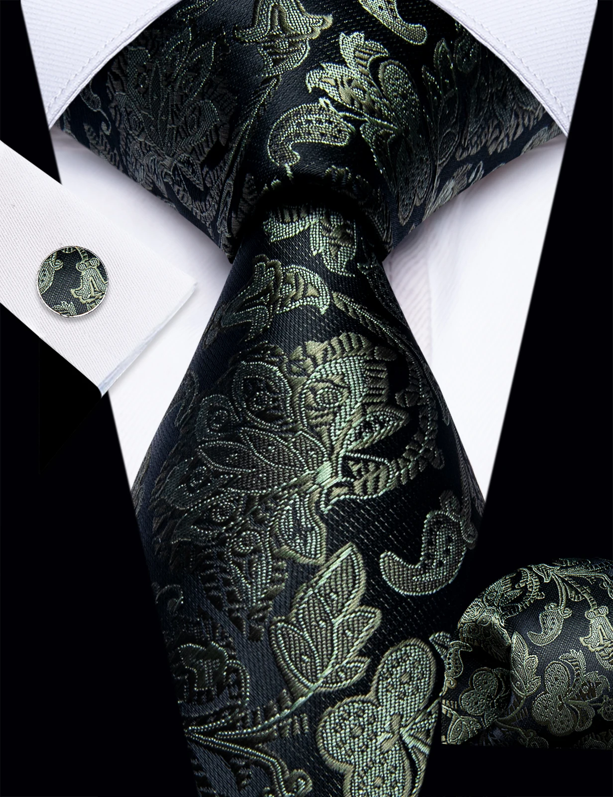 Men's Flower Pattern Jacquard Necktie Set Floral Tie Pocket Square 2 Cufflinks Formal Wedding Party Business Suit Men Gift