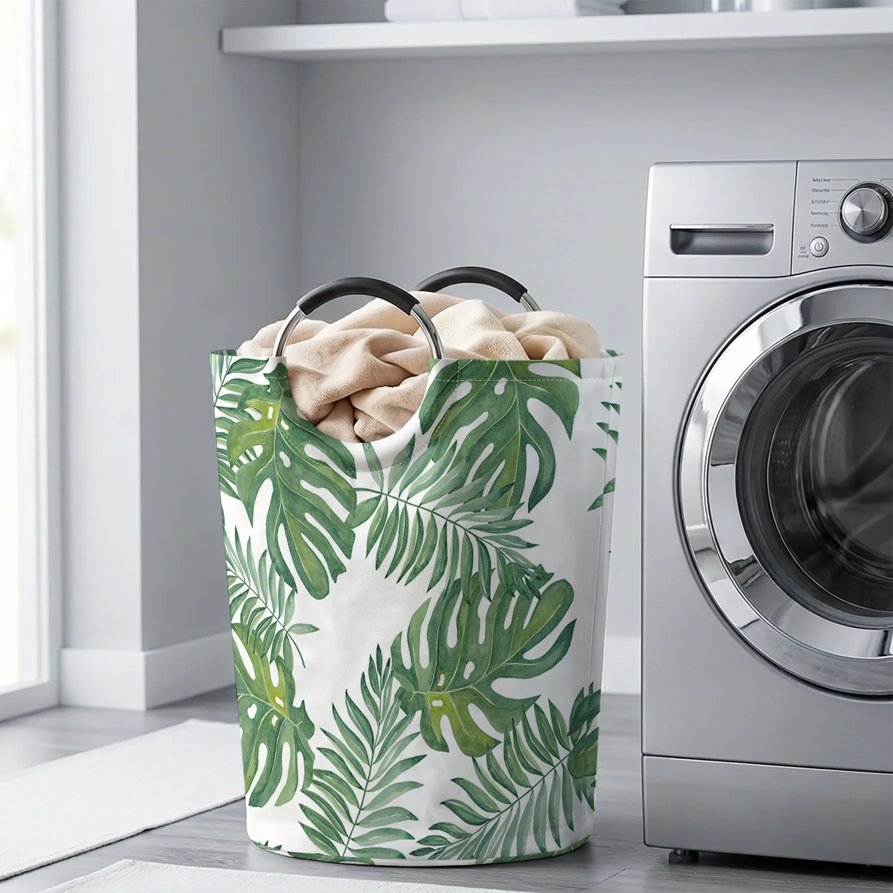Watercolor Monstera Palm Green Leaves All‑Over Print Handheld Storage Basket, For Laundry, Bedroom & Home Sundries Storage