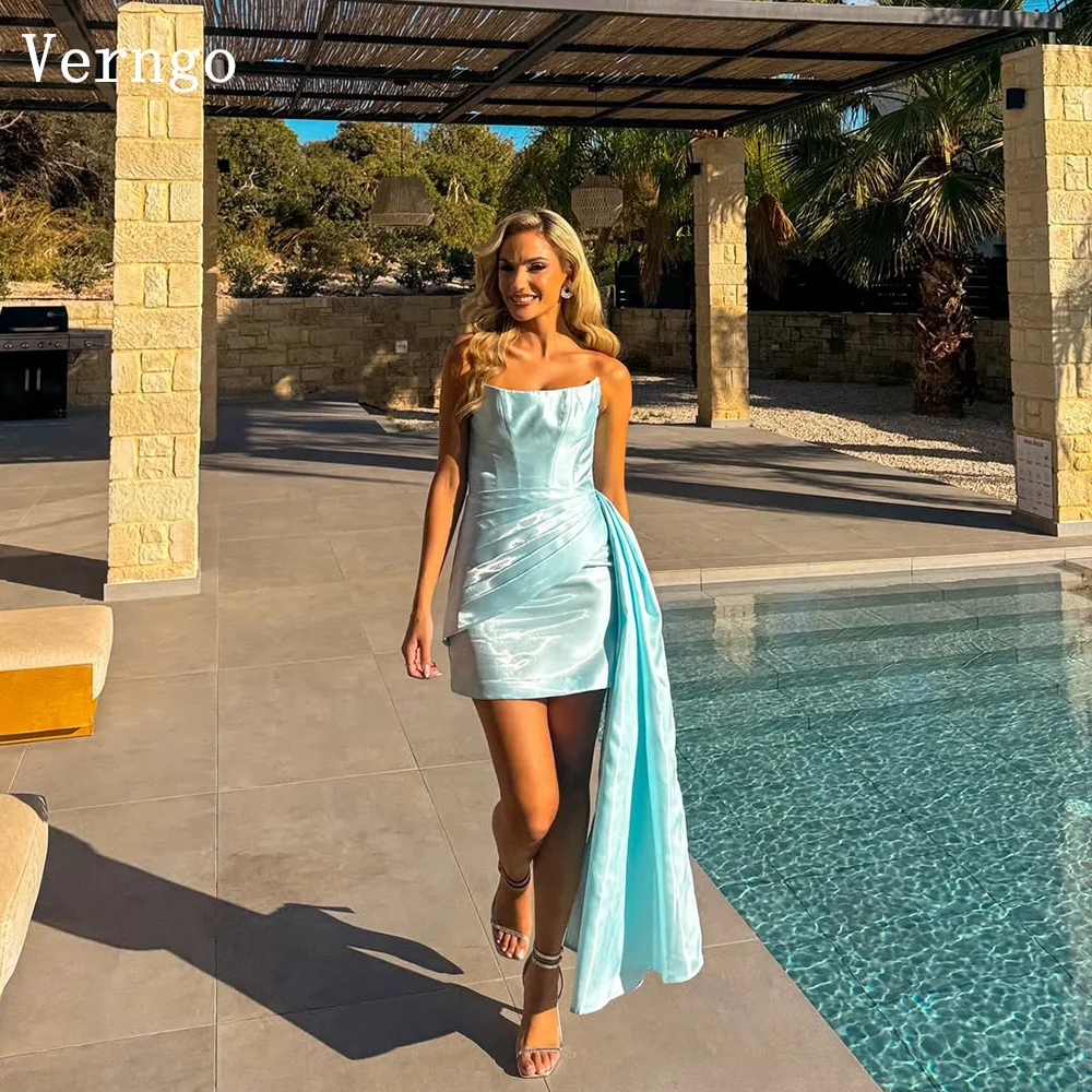 

Verngo зеленое атласное вечернее платье без бретелек трапециевидной формы со складками, короткие платья для выпускного вечера, женские элегантные вечерние платья в Аравии по индивидуальному заказу