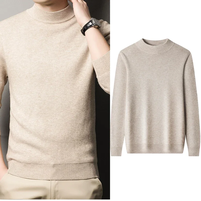 

Men's Imitation Cashmere Semi High Neck Pullover Sweater, Men's Basic Solid Color, Autumn and Winter Men's Sweater, Knitted Swea