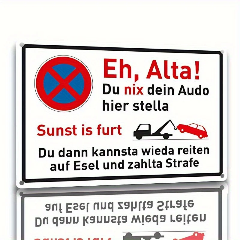 -  Vintage Metal Parking Warning Sign,  - 