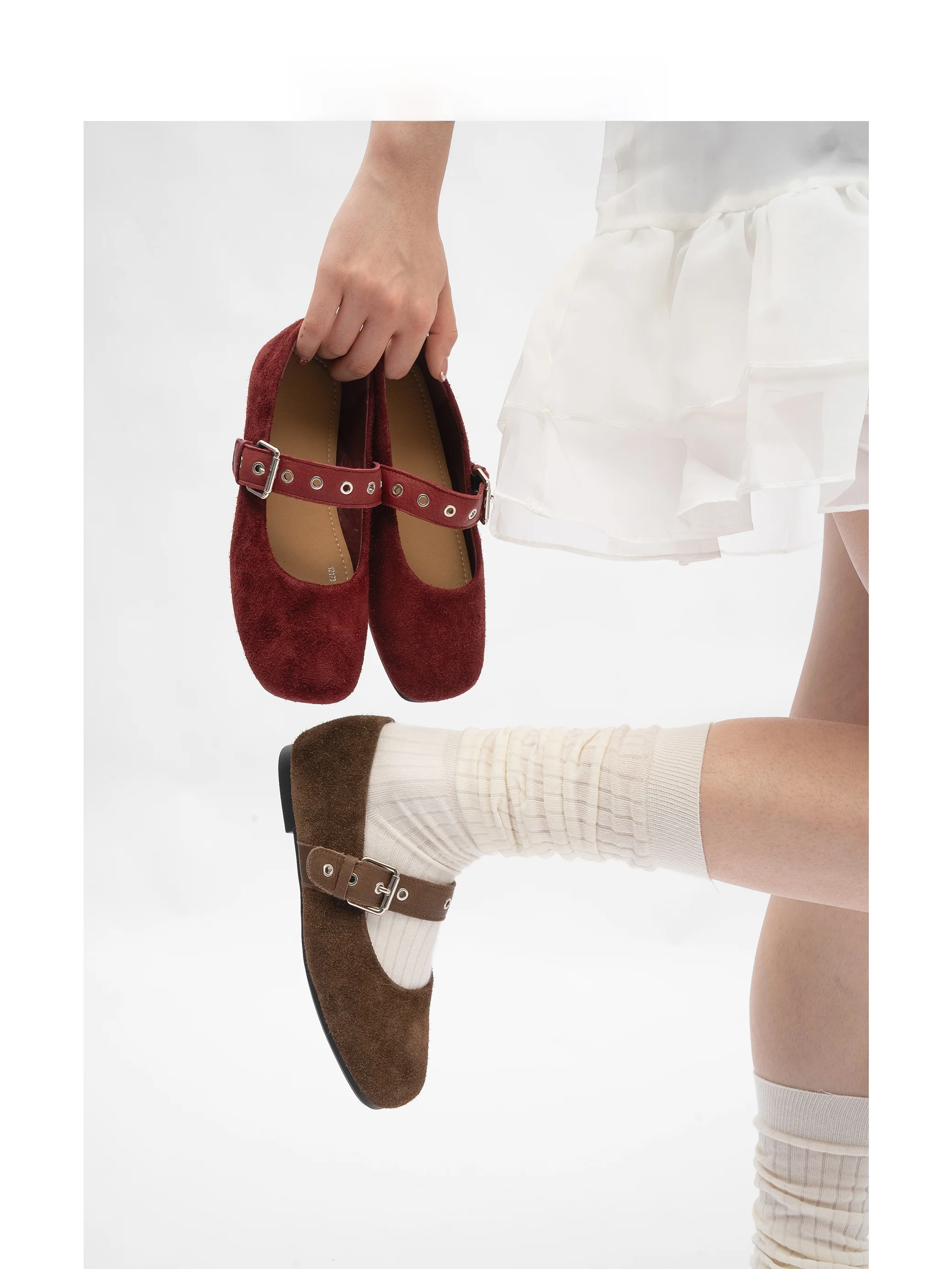 Red Leather Mary Jane Ballet Flats Women's Spring 2026 New Frosted Skin Low Cut Single Shoes Fashionable round Toe Shoes