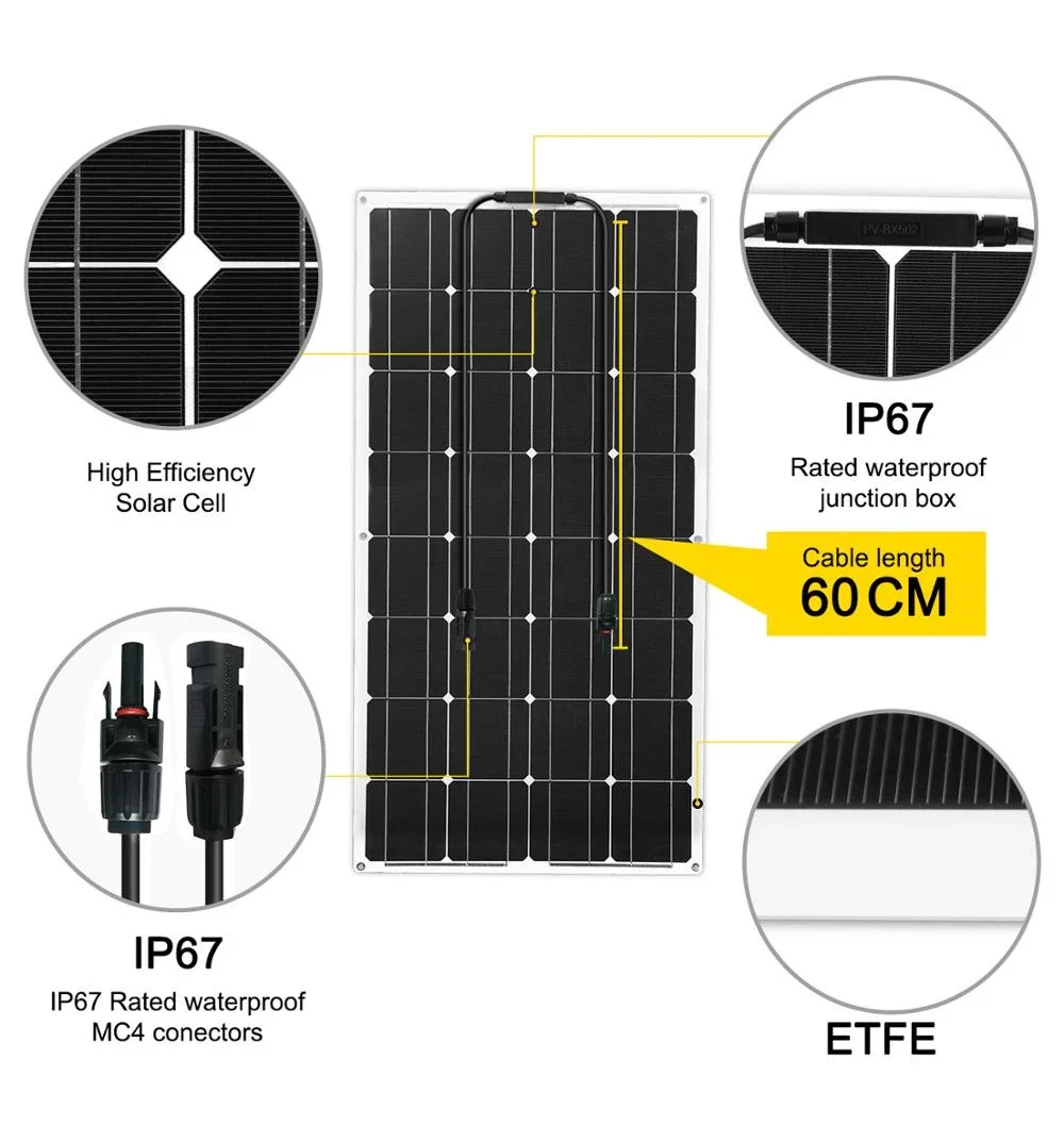 2000W 18V Flexible Solar Panel Charging Panel Photovoltaic Cell System Components High Efficiency Portable Power Bank  RV Yacht