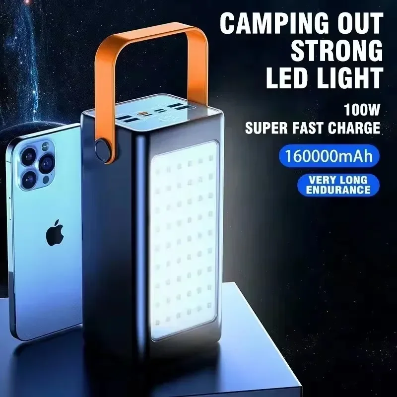 Power Bank 200000mAh High Capacity 66W Fast Charger Powerbank for IPhone Laptop Batterie Externe LED Camping Light Flashlight