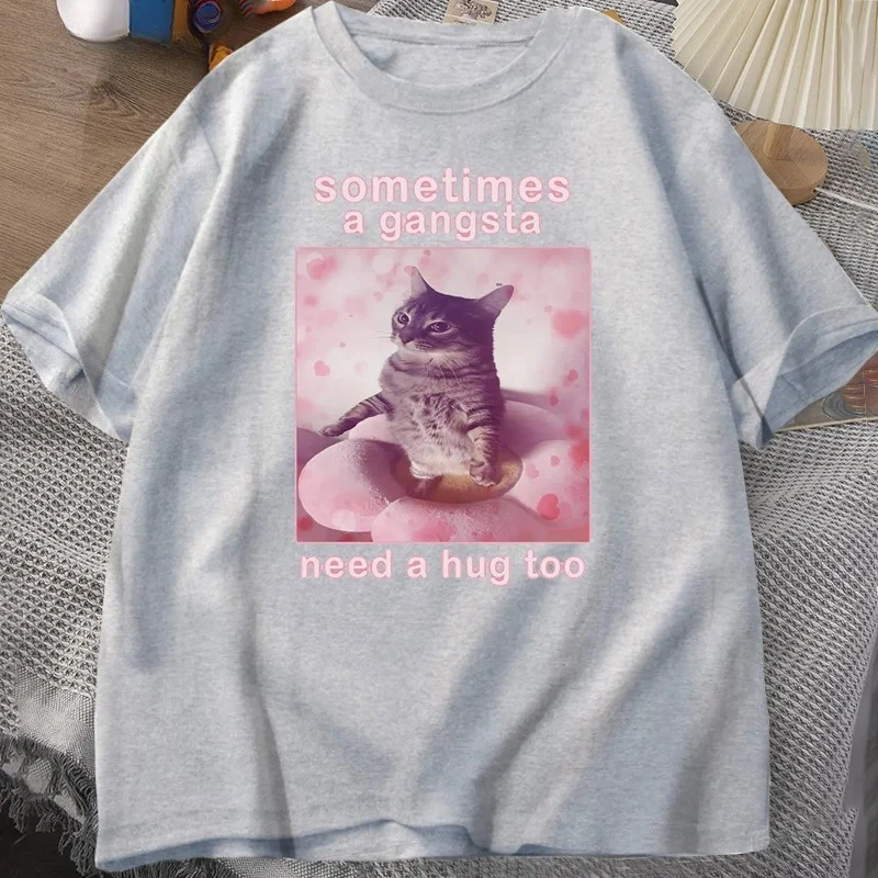 أحيانًا من العصابات تحتاج إلى عناق مضحك القط ميمي تي شيرت المرأة جوفي آه تي شيرت Y2k الجرافيك بلايز المتضخم تي شيرت Y2K #4