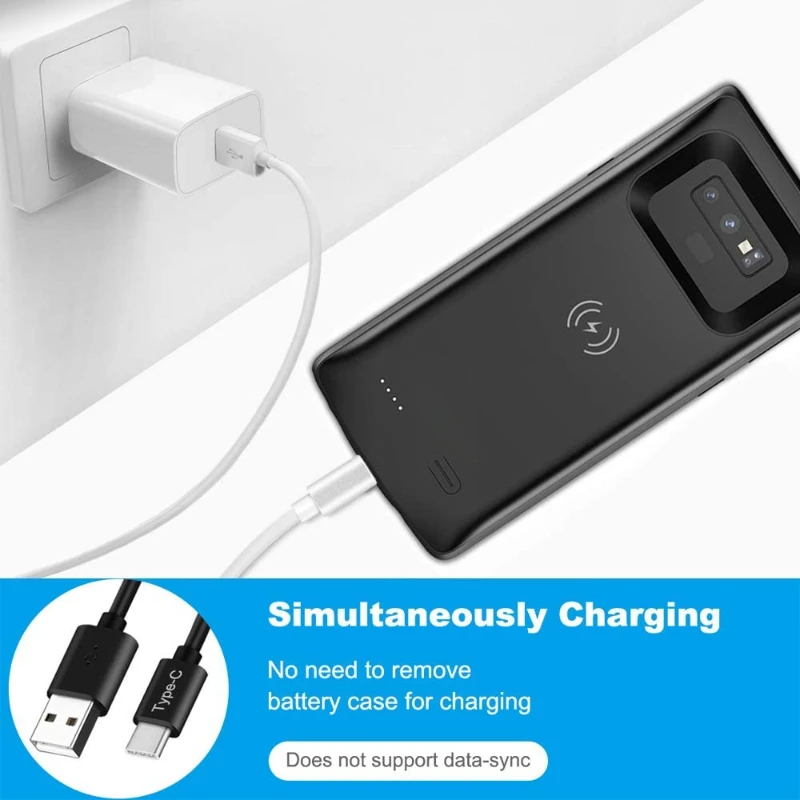 6500mAh Wireless Charging Power Bank Cover Battery Charger Case for Galaxy Note 9 Spare Battery Charger for Samsung Note 9