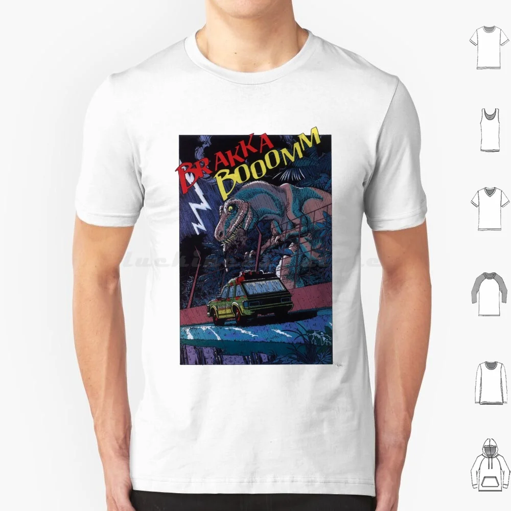 تي شيرت T Rex Escapes Comic مقاس كبير 100% قطن دينو ديناصور تريكس تيرانوصور علم الحفريات بارك كوميك