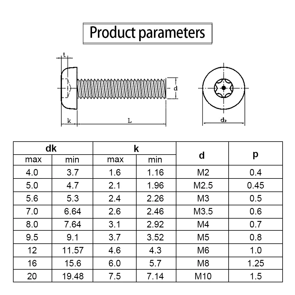3 ~ 30 stks Torx Ronde Kop Machine Schroef met Pin Rvs M3-M8 Zes Kwab Pan Hoofd Anti-sabotage Beveiliging Bolt Schroeven