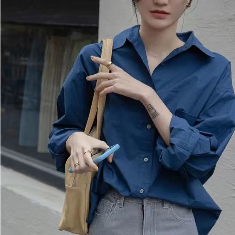 Shirts Women 5 Colors Autumn Design Pure Casual All-match Fashion Office Lady Korean Style Baggy Vintage Aesthetic Temperament