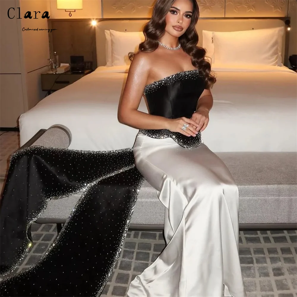 Clara personalizado fishtail contrastante strass fora do ombro mulher vestidos de festa 2025 mulher vestido de noite de luxo longo vestido de baile