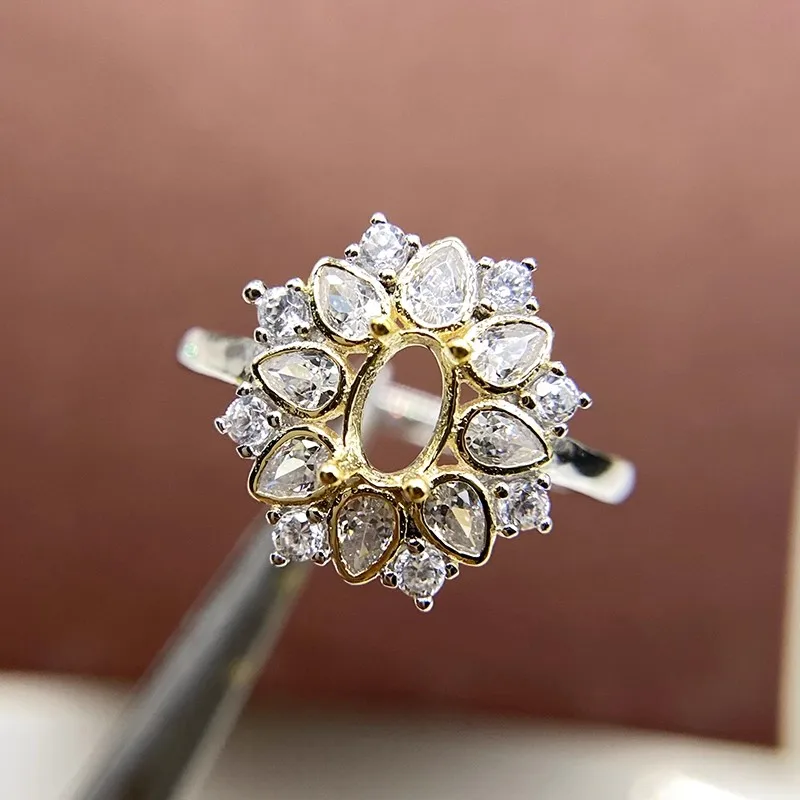 

MeiBaP 4 мм * 6 мм эллиптический камень стерлингового серебра 925 пробы цирконы цветок держатель для колец DIY пустая поддержка для женщин изысканные очаровательные ювелирные изделия