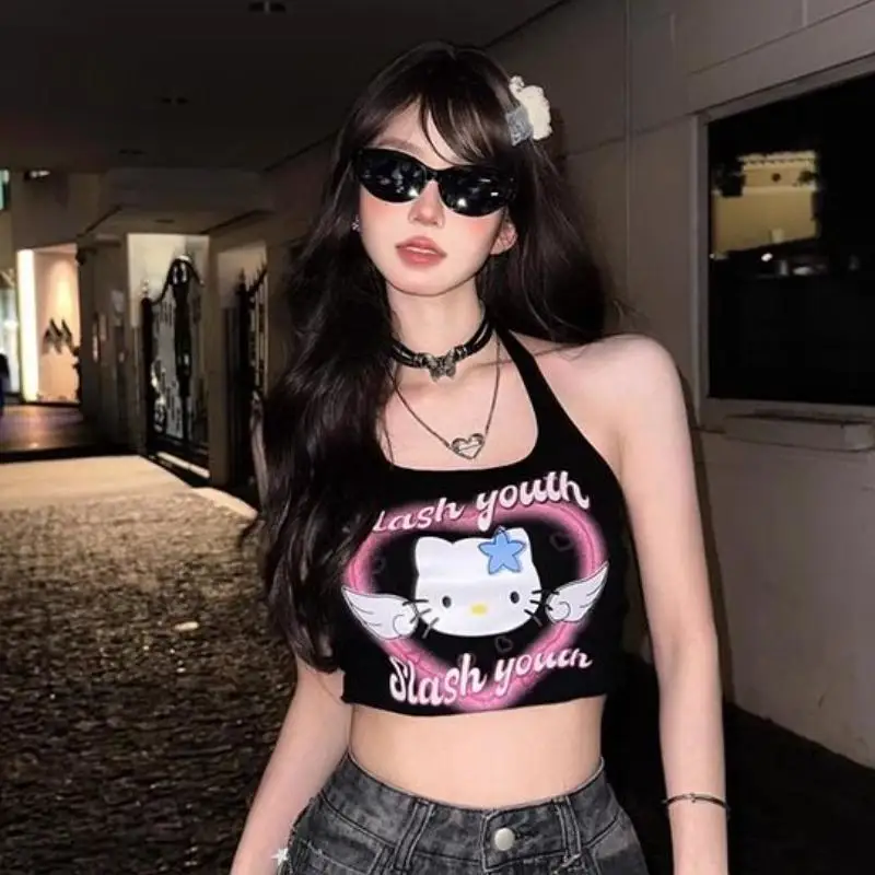 Nuovo Sanrio Hello Kitty Canotte da donna Y2K Estate Casual Puro cotone Versione coreana Hip Hop Ragazza carina Puro desiderio Regali sottili