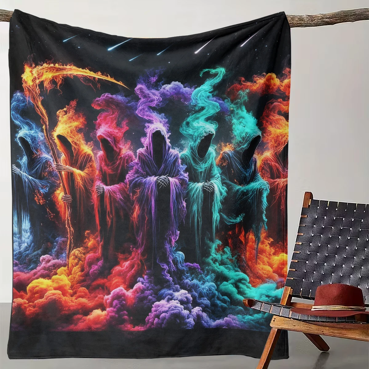 

1 Piece of Colorful Death God Dark Fantasy Blanket, Trendy, Cool, Gothic Style Art Home Decoration Blanket