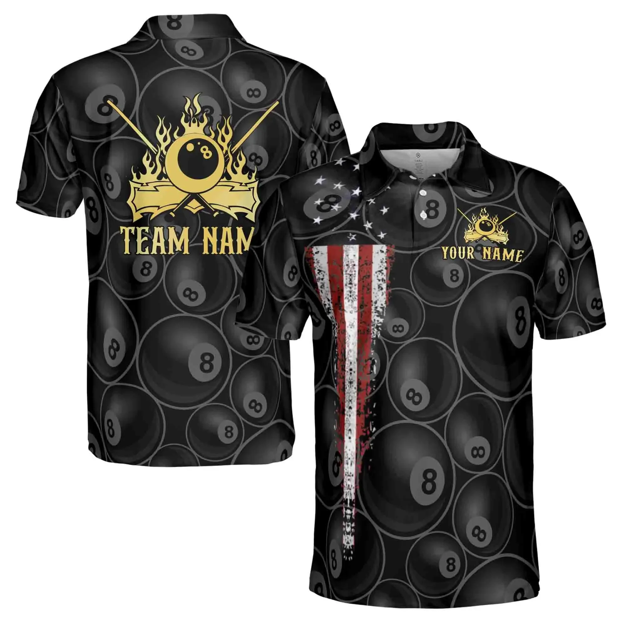 2025 New Fire Wolf And 8 Ball Graphic 3D Printing Billiard Men's Short Sleeve Polo Shirts Free DIY Personalized Team Lapel Shirt