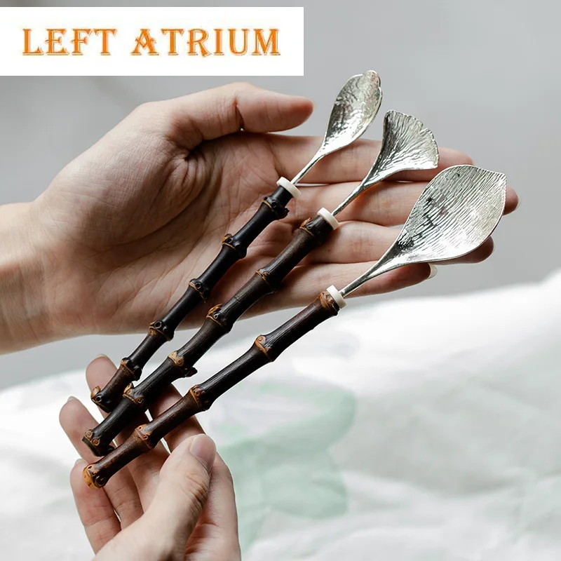 

Chinese Purple Bamboo Tea Scoop Handmade Tin Tea Infuser Spoons Allocate Shovel Chahe Household Gourd Awakening Tea Ladle Crafts