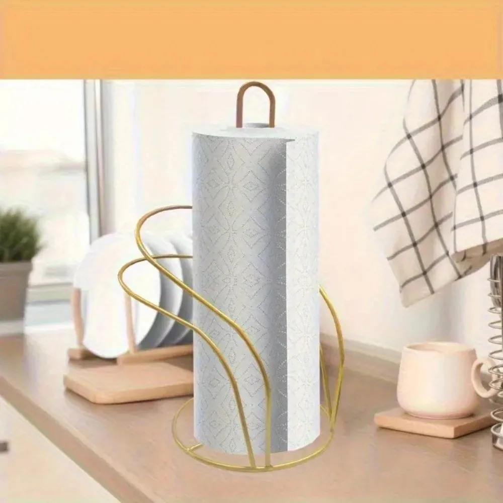 

Black Gold Paper Towel Holder Reinforced Base Elegant Design Roll Paper Towel Stand Non-Slip Iron Toilet Tissue Holder