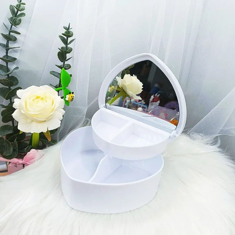 Jewelry Box Makeup Organizer with Mirror Girl Cute Plastic Box Make Up Storage Container Jewelry Tool Heart Shape