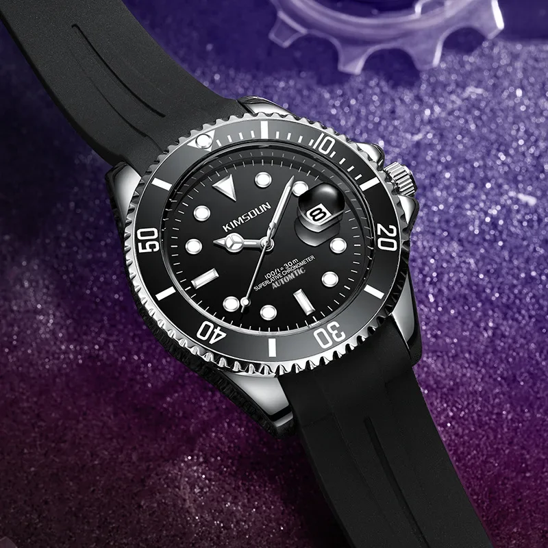 Hot Selling New Fashion Black Submariner Series Luminous Waterproof Silicone Strap Watches for Men Gift Clock Relogios Masculino