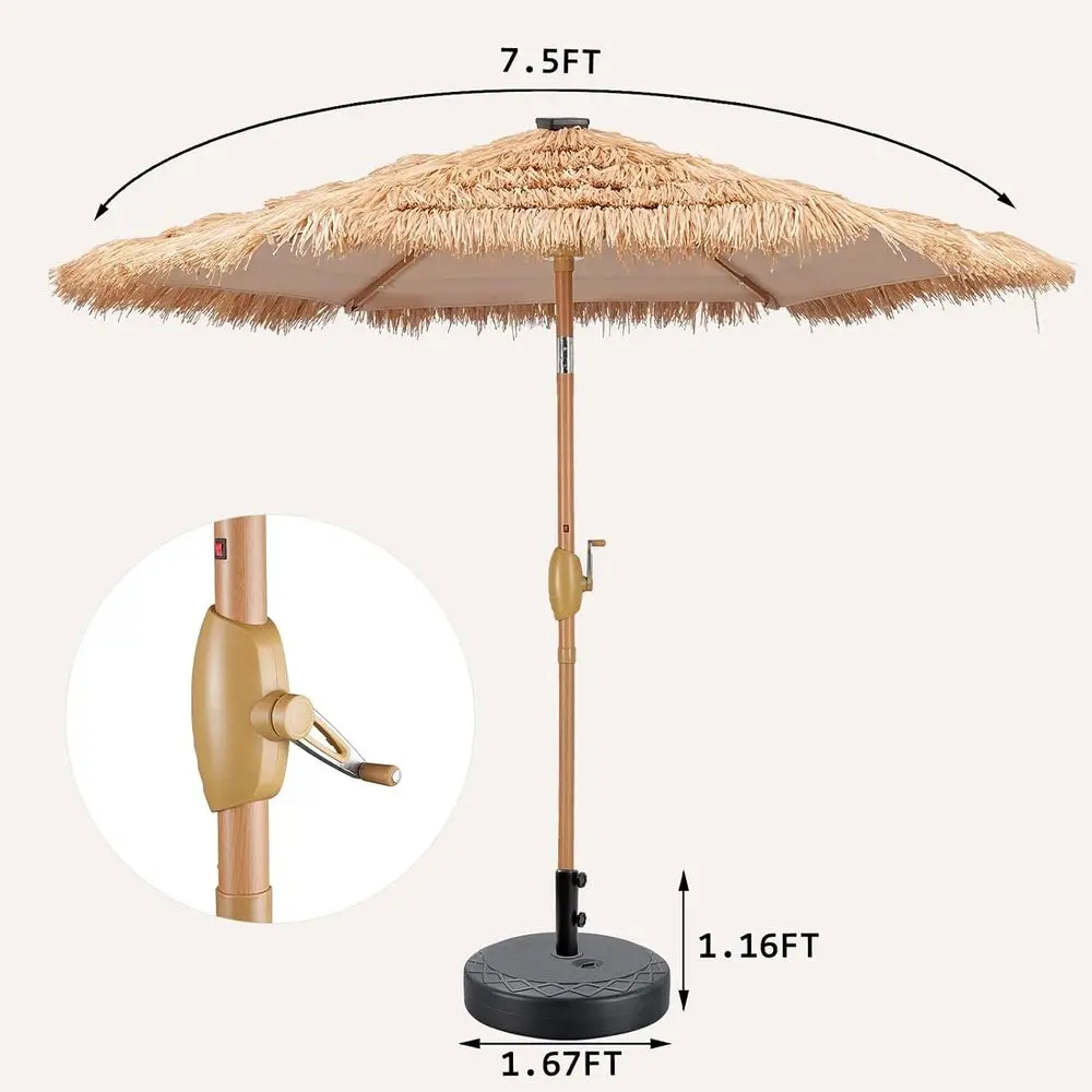 7.5t Outdoor Patio Umbrella with Optional Lighting and Base, Suitable for Garden, Lawn, Deck, Backyard, and Pool