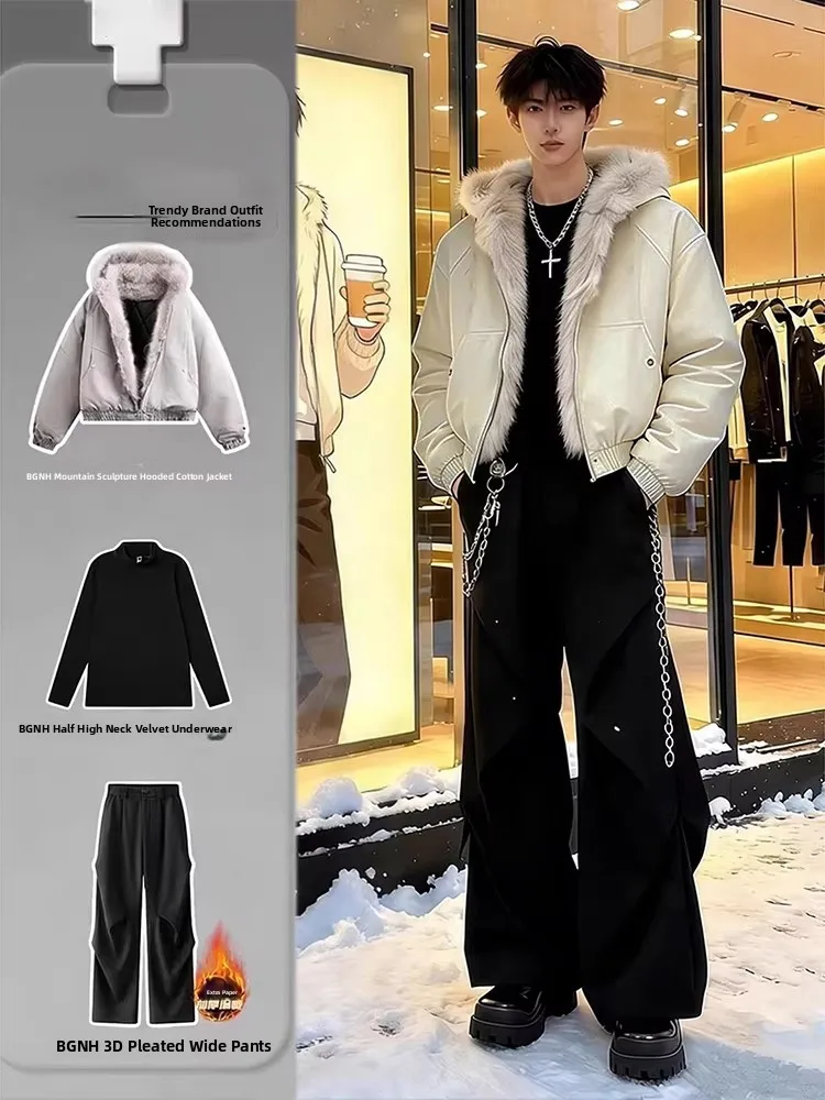 

Американская утепленная хлопковая куртка с меховым воротником для мужчин и молодежи, повседневная теплая зимняя куртка с капюшоном, стильная модель Cleanfit