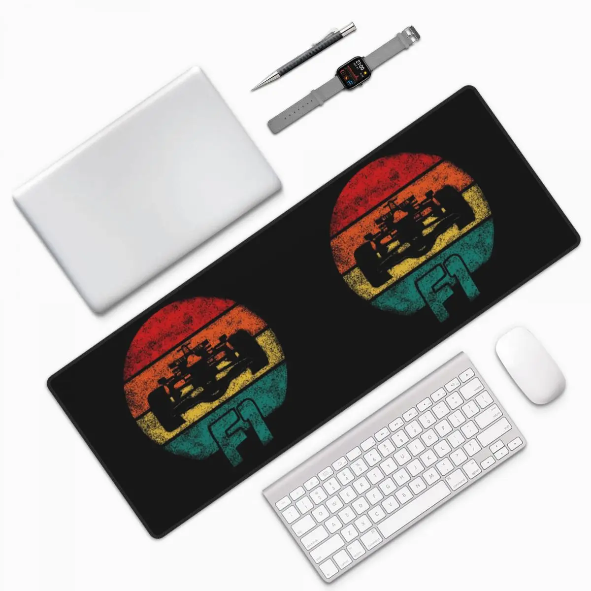 F1 Shape, Vintage Color Sunset, F1 Mask Large Mouse Pad Computer Keyboard Mouse Mat Gaming PC Laptop Desk Mat Table Mats