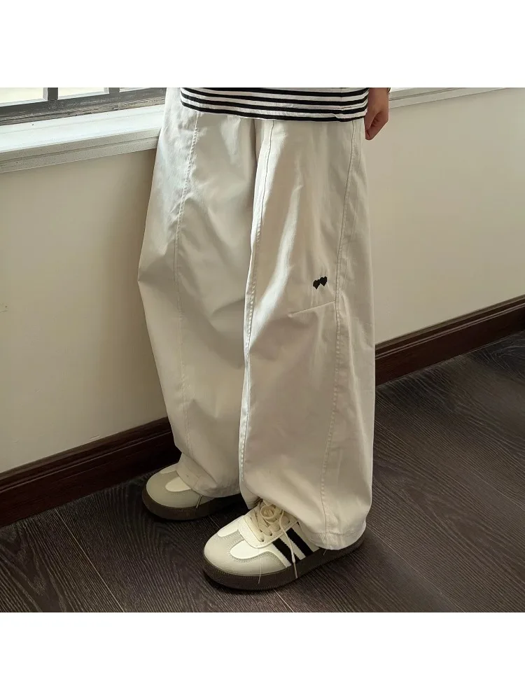 

American Style High Waist Wide Leg Pants Women's Summer Thin Large Size Loose Slimming Casual Trousers Embroidered Heart Pattern