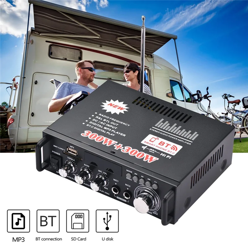 1 Set BT-298A Mini Kit Amplificatore di Potenza Audio 2CH 300W + 300W Per Auto Casa Ricevitore Audio Digitale Bluetooth AMP Radio FM EU Plug-N3