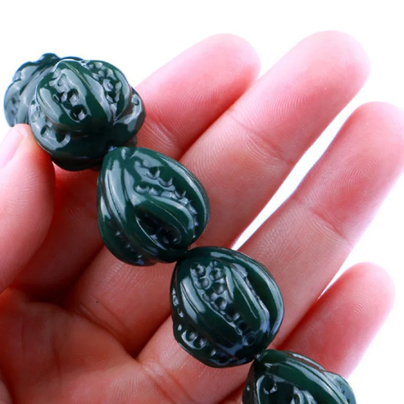 Comes with national inspection certificate, Xinjiang Hotan , black obsidian, green , small walnut jade bracelet for men