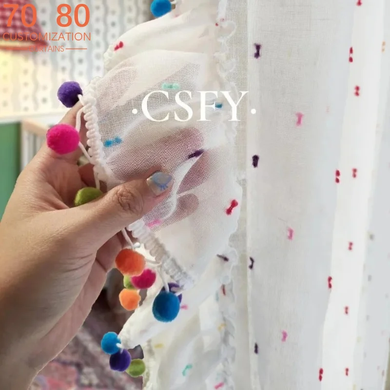 Custom Candy Bean Gauze Children's Room Color Fungus Gauze Curtains for Living Room Bedroom Balcony Bay Window Finished Product