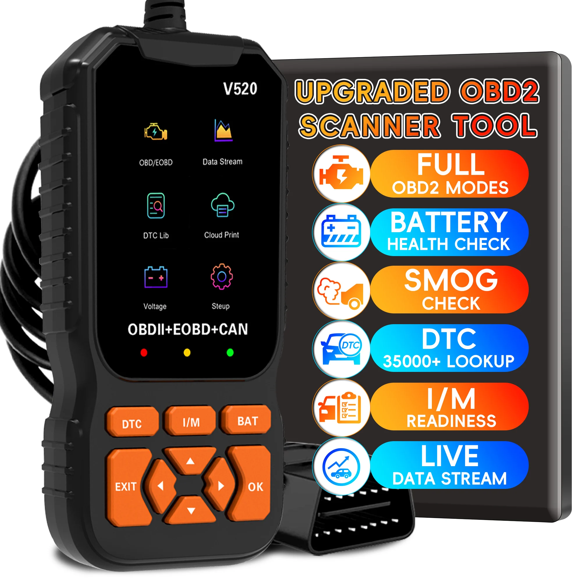 أداة تشخيص قارئ obd2 ، الماسح الضوئي لرمز السيارة obdii eobd فحص رمز خطأ ضوء المحرك ، أداة تشخيص بروتوكولات obd