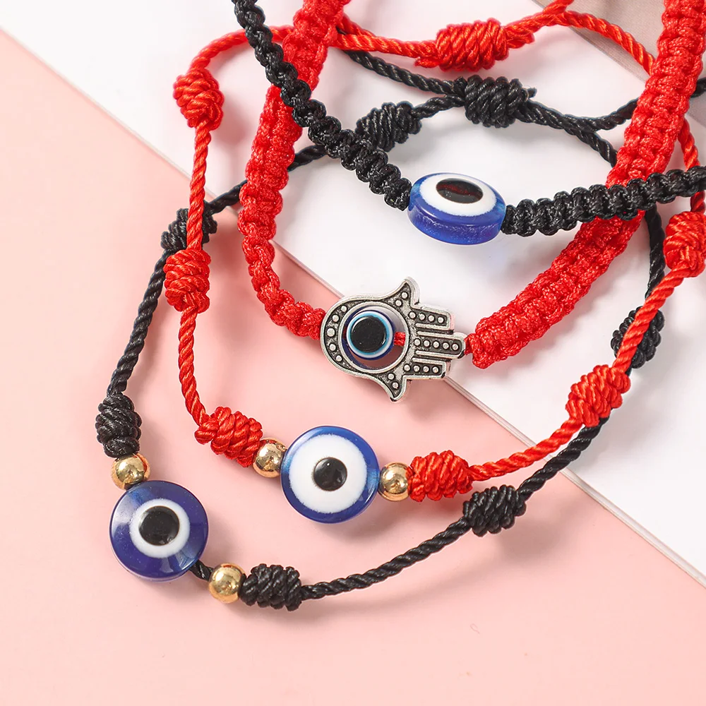 2-20pcs Lucky Red Evil Eye String Bracelet for Protection Lucky Amulet and Friendship Handmade Braid Rope Wristband Jewelry Gift