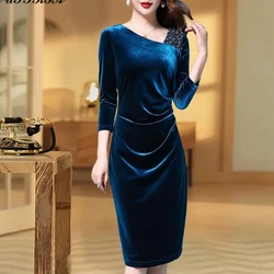Party Dress Women's Golden Velvet Dress Spring Autumn New Female Long Sleeve Dresses Femme One Step Hip Wrap Dress M-4XL