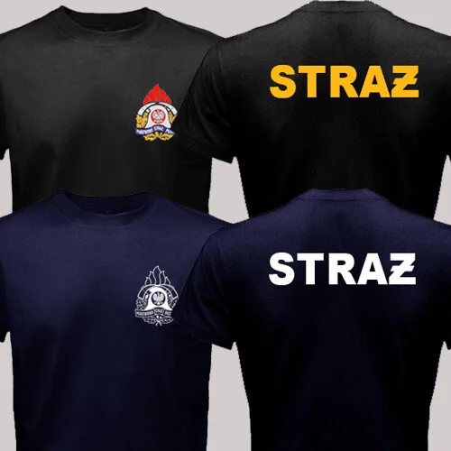 Poland State Fire Service Państwowa Straż Pożarna Firefighter Polish T-shirt Short Sleeve Casual 100% Cotton Shirt