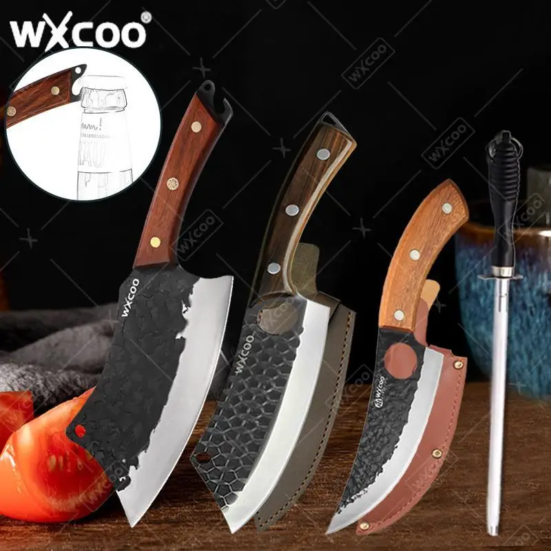 Stainless Steel Boning knife Hand Foged Butcher Knife Fish Cutting Meat Cleaver Kitchen Knife Woooden Handle Kitchen SUpplies