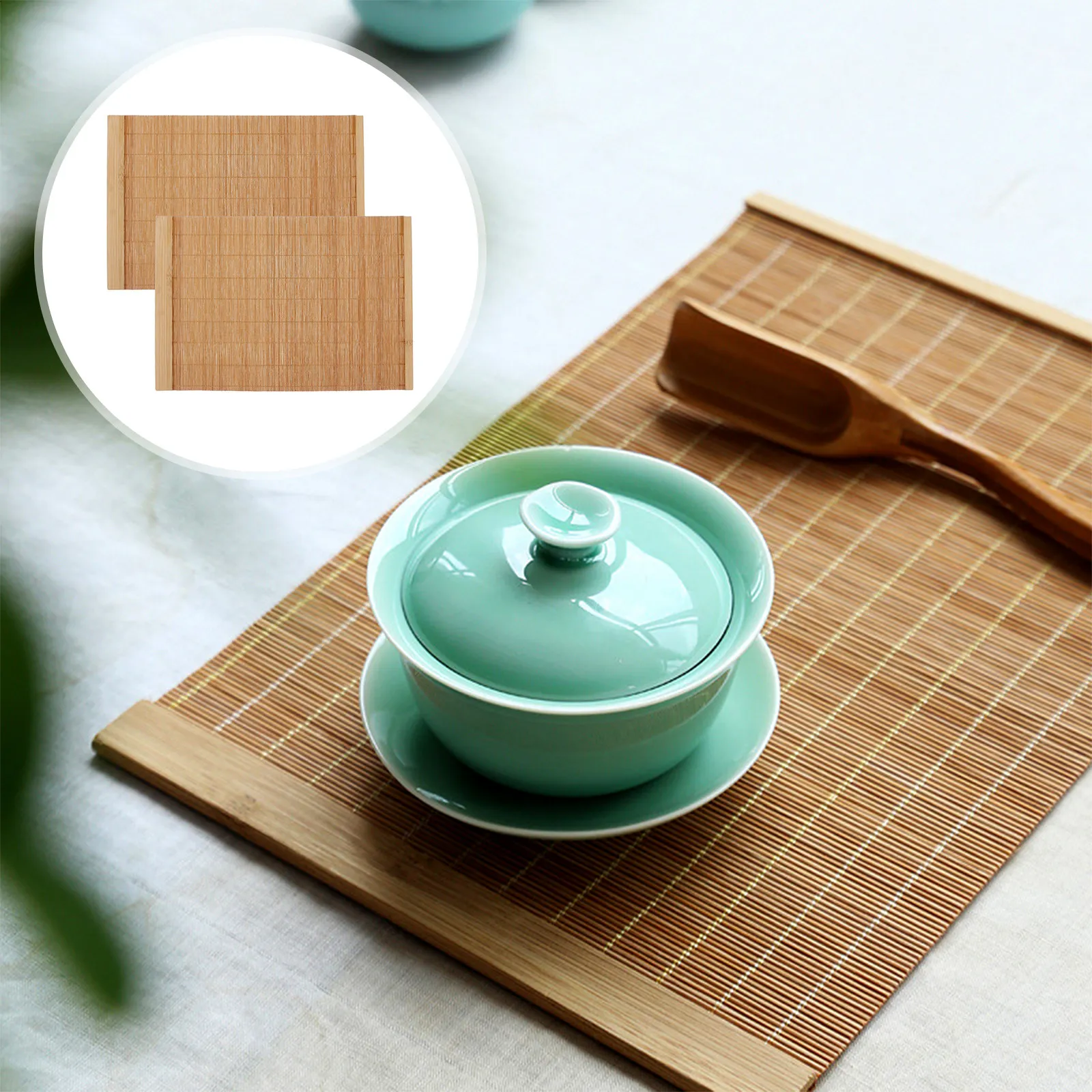 

2Pcs Waterproof Bamboo Wood Table Placemat Heat Insulation Non Slip Dining Table Decor Set Insulated Placemat Place Mats