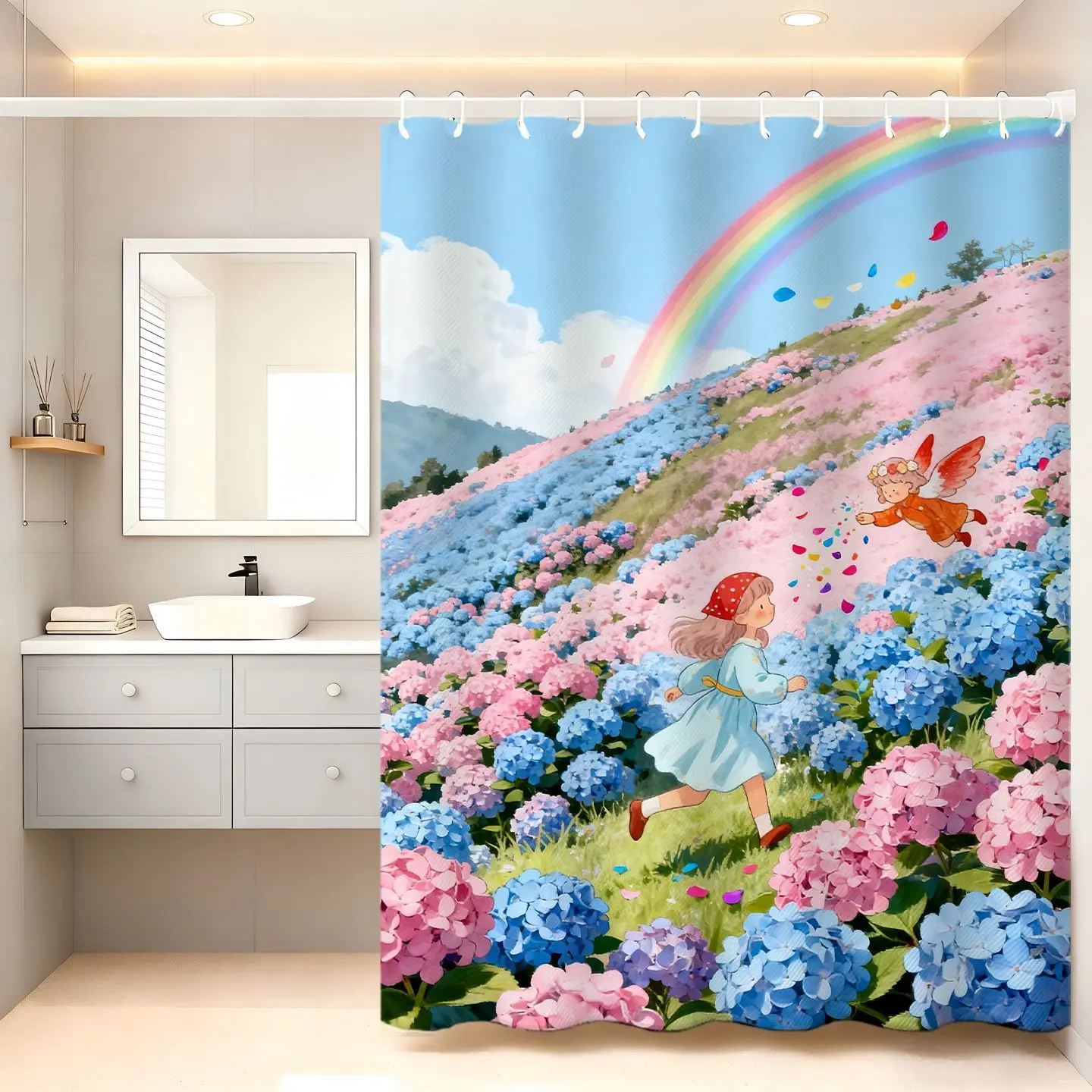 

Гобелен VIKAMA «Радужный цветочный сон» для ванной комнаты, детской, тематического отеля, семейной ванной