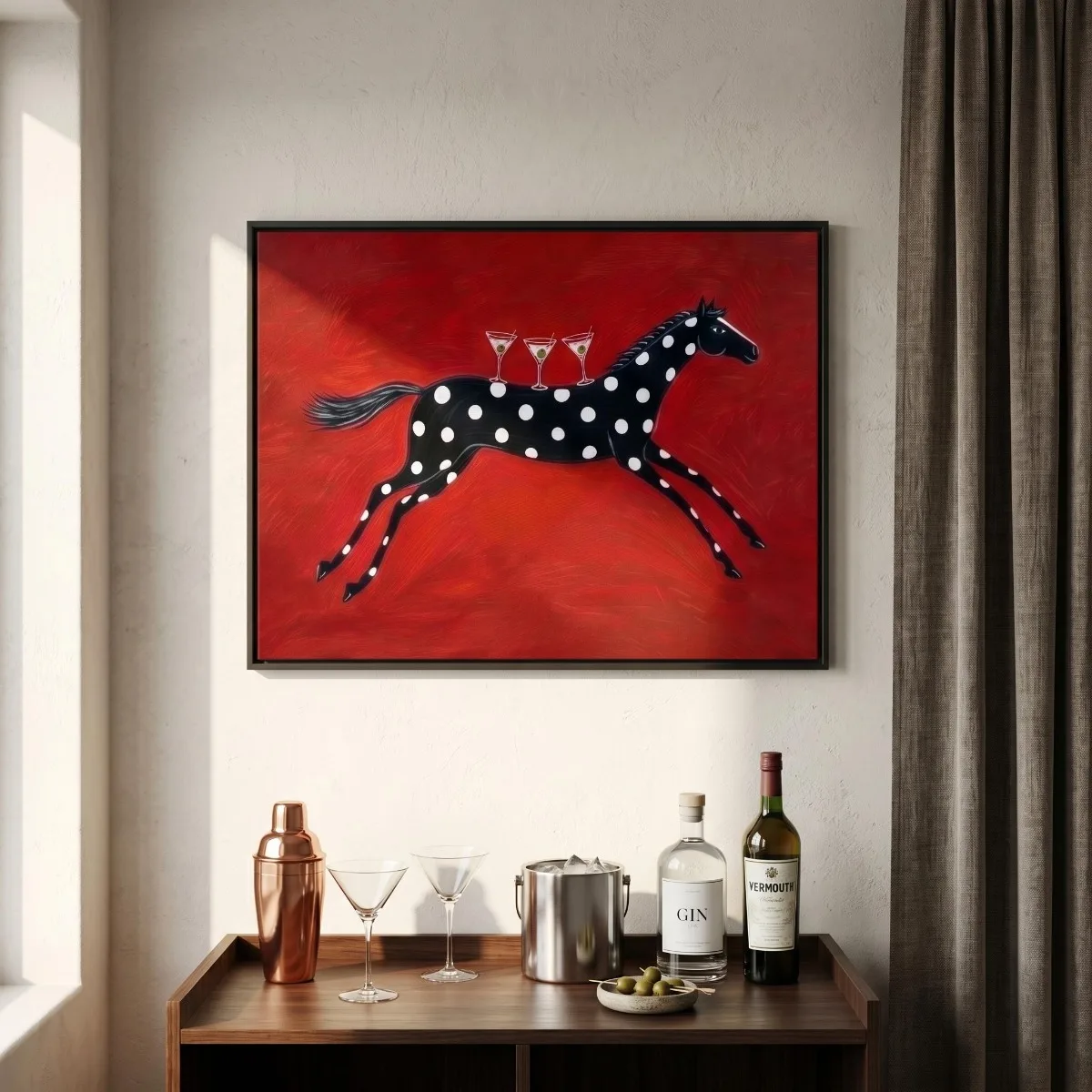 Polka Dot Horse Martini Canvas Prints Poster Vintage Bold Quirky Animal Art Prints Kitchen Bar Cart Wall Art Home Decor Poster