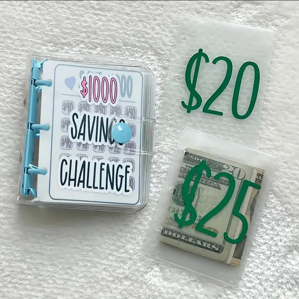 Mini Savings Challenge Binder 1000 USD Savings Challenges PVC Clear Book Cash Budget Storage Notebook Envelope Savings Challenge