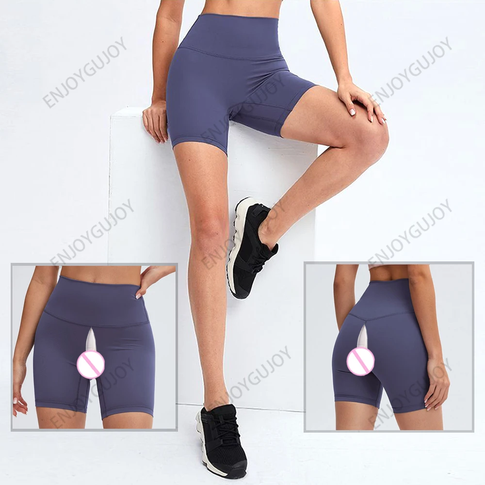 Short de yoga à haute élasticité pour femmes, entrejambe ouvert invisible, leggings de levage de hanche taille haute, pantalons de fitness de cyclisme de sport, sexe en plein air