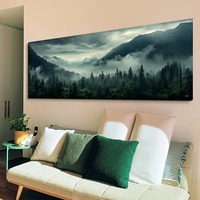 Large-size Peaceful Mountain Mist Canvas Art Print Fog Forest Landscape Wall Art Poster for Modern Living Room Home Office Decor