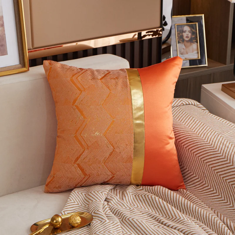 Nordic Orange Cushion Cover Modern Luxury Simple Design Patchwork Sofa Bed Throw Pillow Case Sample Room Livingroom Decor Home