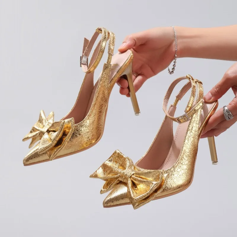 Elegant Bowknot Pointed Toe Pumps Women Slingbacks Sandals Shallow Designer Party Shoes Velvet Brand High Heels Women Mules