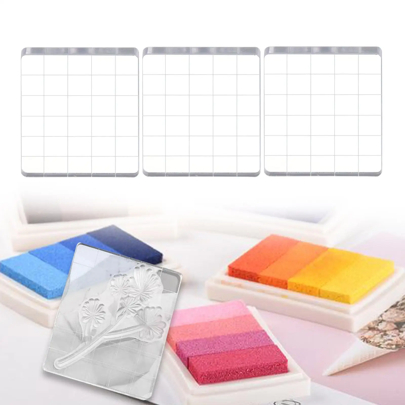 Acrylic Stamp Blocks with Grids for Card Making Kids Scrapbooking Crafts