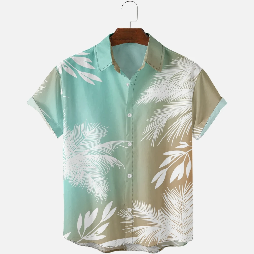 

Hawaiian Shirts for Men Gradient Print Leaves Short Sleeve Shirts Summer Beach Vacation Tops Breathable