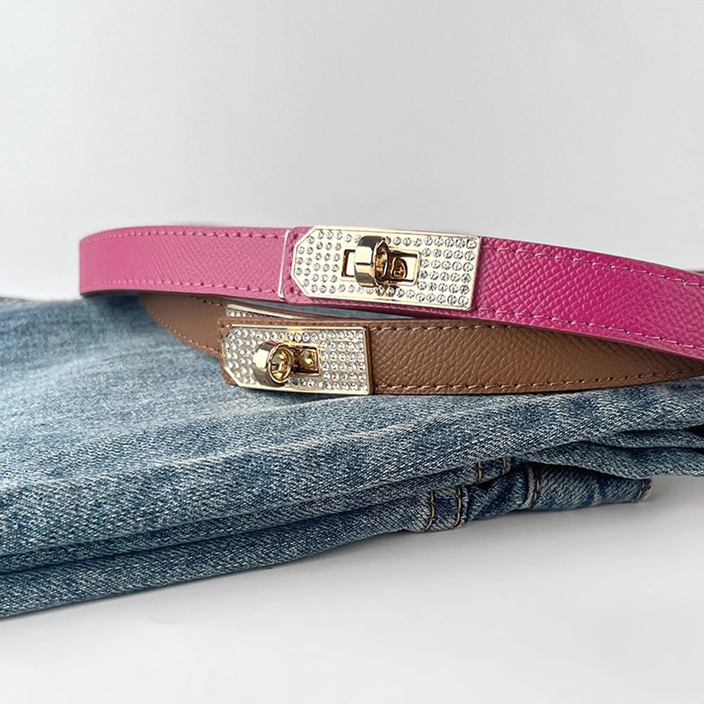 Women\'s Fashion Casual belt Cow Leather rhinestone buck ceinture for Jeans Luxury designer star style