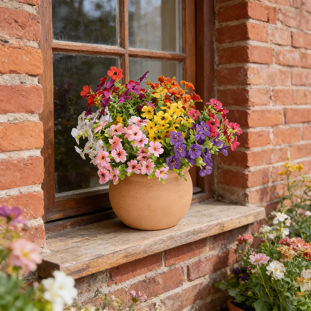 8 Stück künstliche Blumen, gemischte Farben, künstliche Blumen, Kunststoff, Frühlingsblumen, Kunstpflanzen für Veranda, Fenster, Ostern, Heimdekoration im Freien – Detail 4