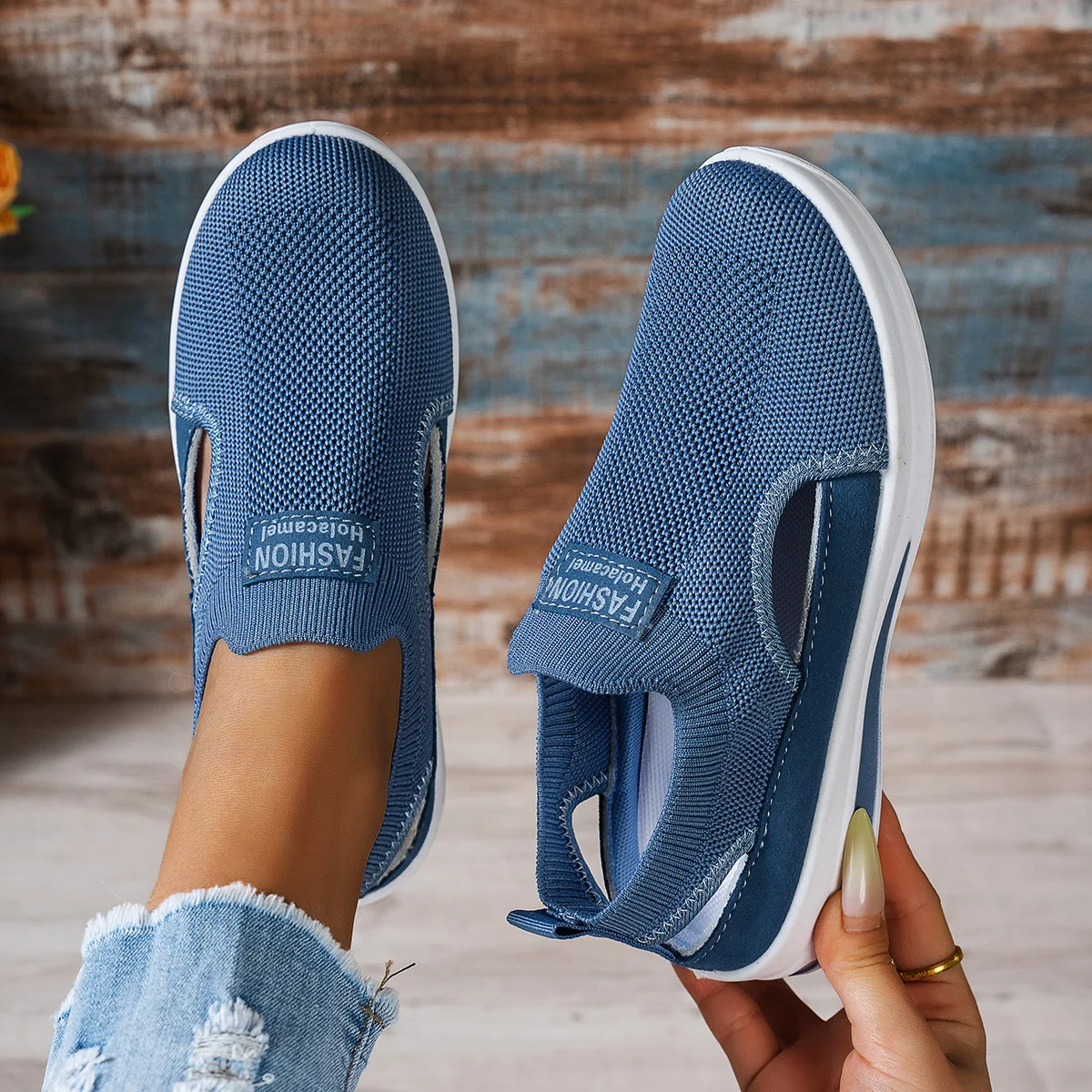 Hohle Slip-On-Plateau-Keilsneaker für Damen, atmungsaktiv, rutschfest, weiche Sohle, für den täglichen Gebrauch, bequeme Freizeitschuhe – Detail 12