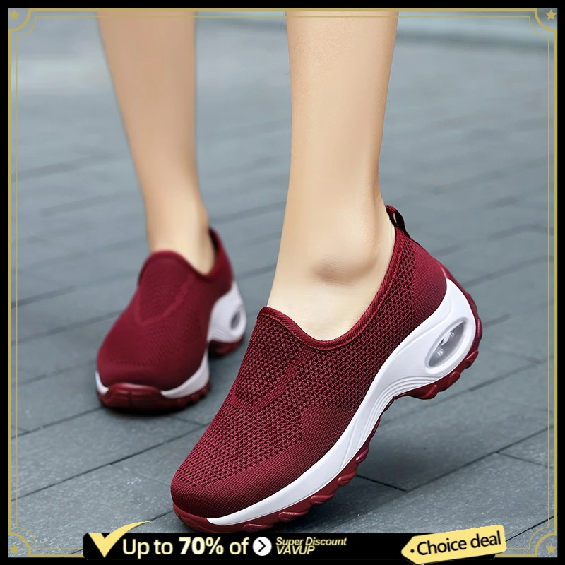 Women's shoes, casual sports shoes, solid color breathable sports soft-soled lightweight walking shoes, low-top knitted casual s